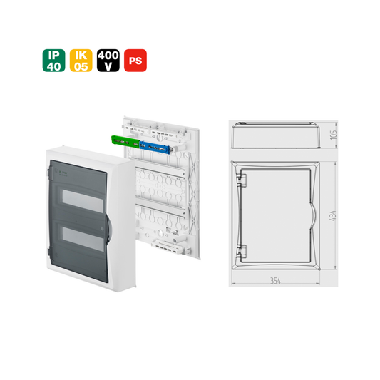 Aufputz Verteilerkasten / Sicherungskasten IP40 – 1–3-reihig (6–36 Module)