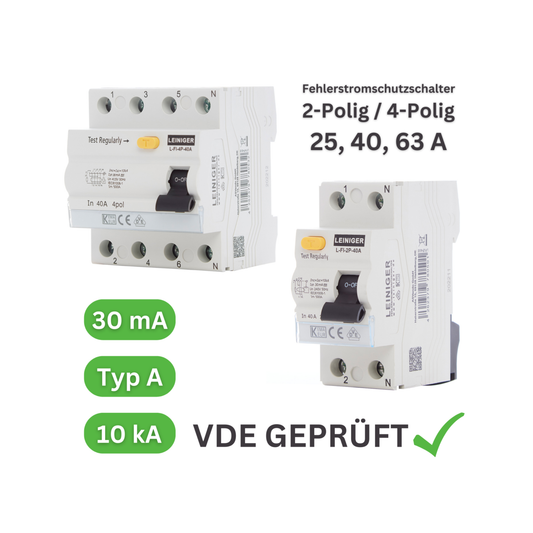 Fehlerstromschutzschalter, FI-Schalter Typ A, 2-polig / 4-polig - 30 mA