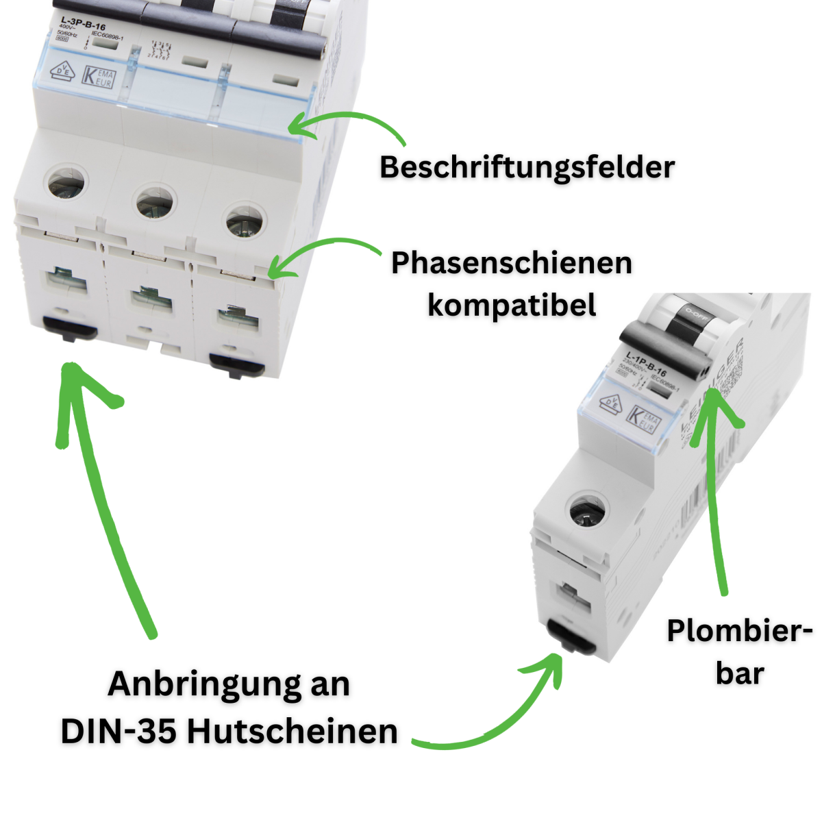 Leitungsschutzschalter, LS-Schalter, B/C, 1-/3-polig, 2–63A, 6kA