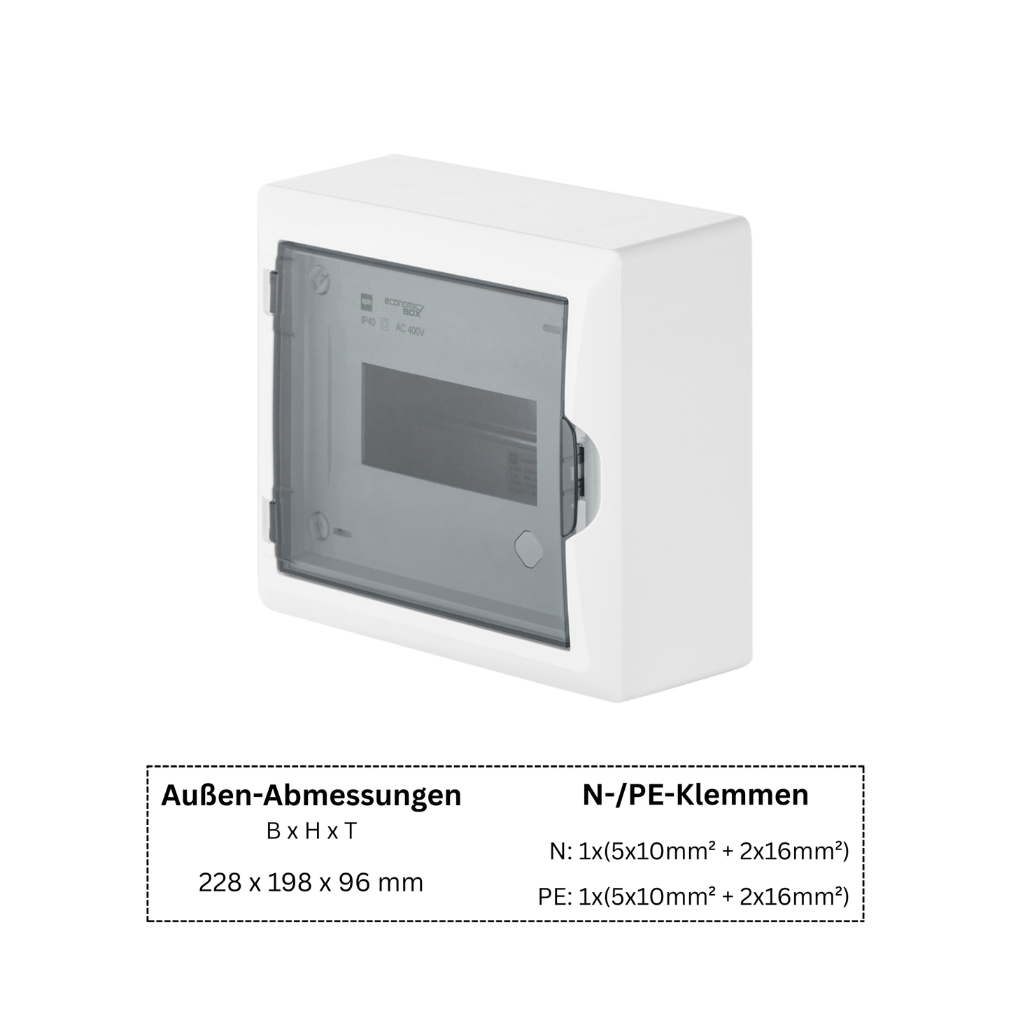 Aufputz Verteilerkasten / Sicherungskasten IP40 – 1–3-reihig (6–36 Module)