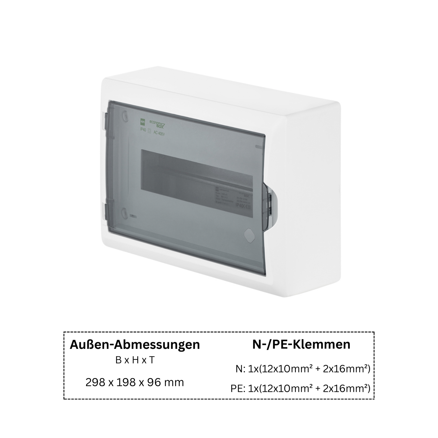 Aufputz Verteilerkasten / Sicherungskasten IP40 – 1–3-reihig (6–36 Module)