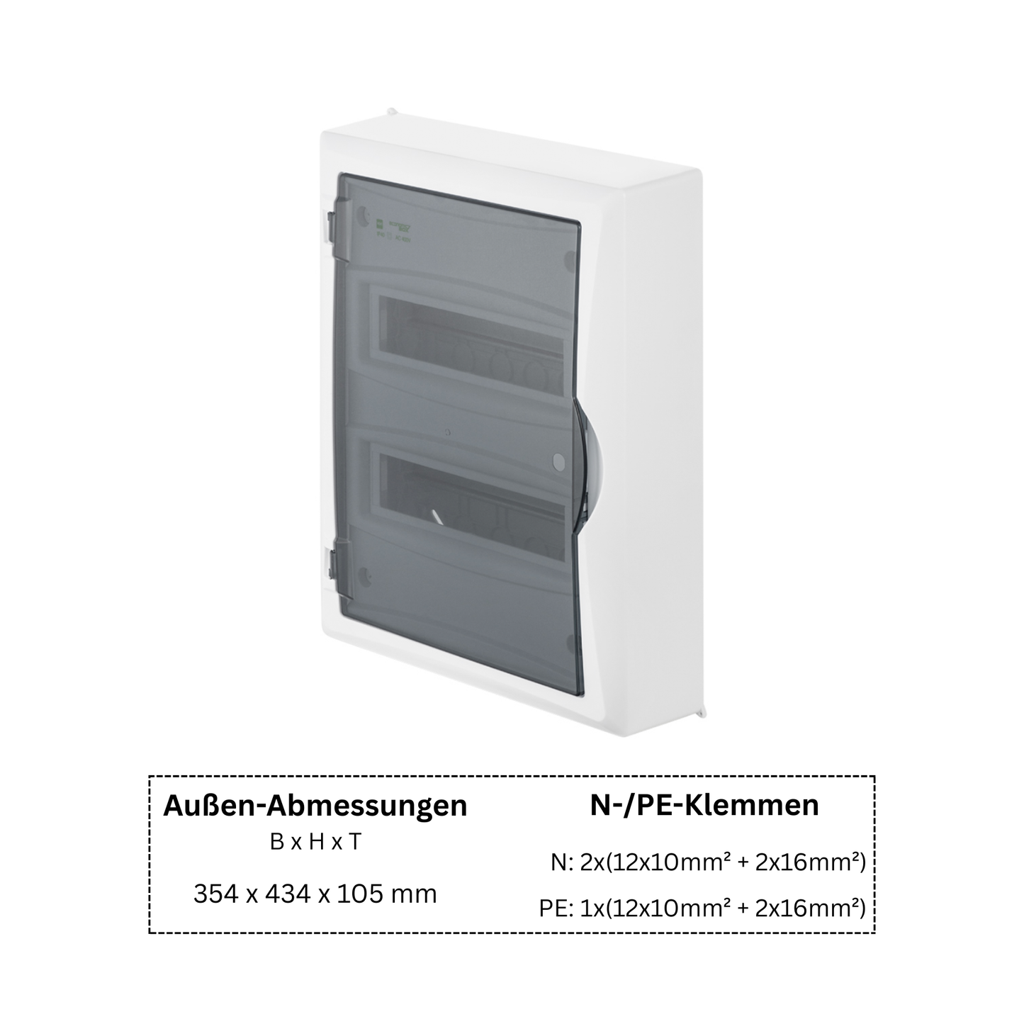 Aufputz Verteilerkasten / Sicherungskasten IP40 – 1–3-reihig (6–36 Module)
